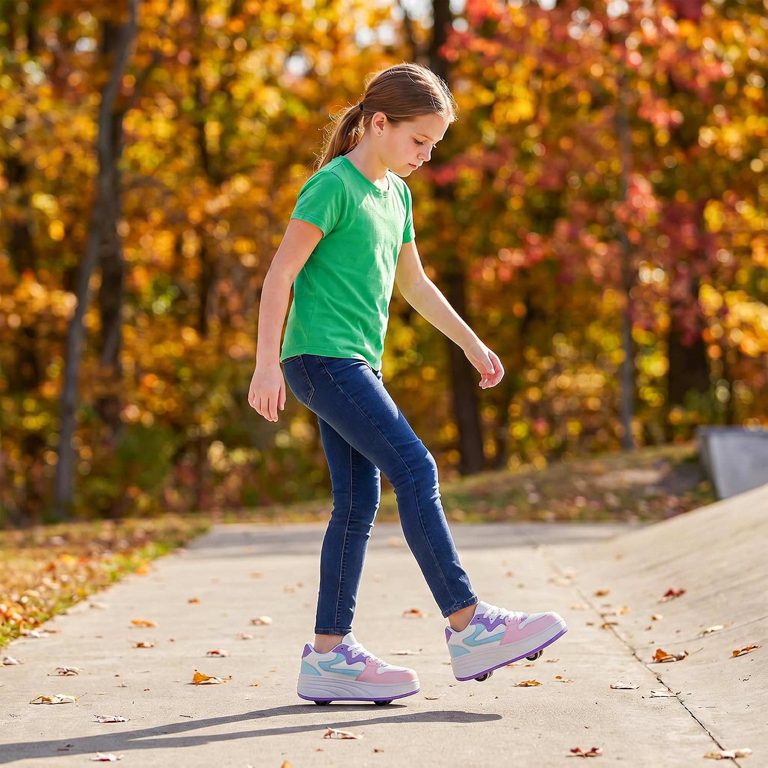 Kids Roller Skate Shoes for Girls Boys Fashion Sneaker 2 in 1 Roller Shoes Outdoor Skate Shoes