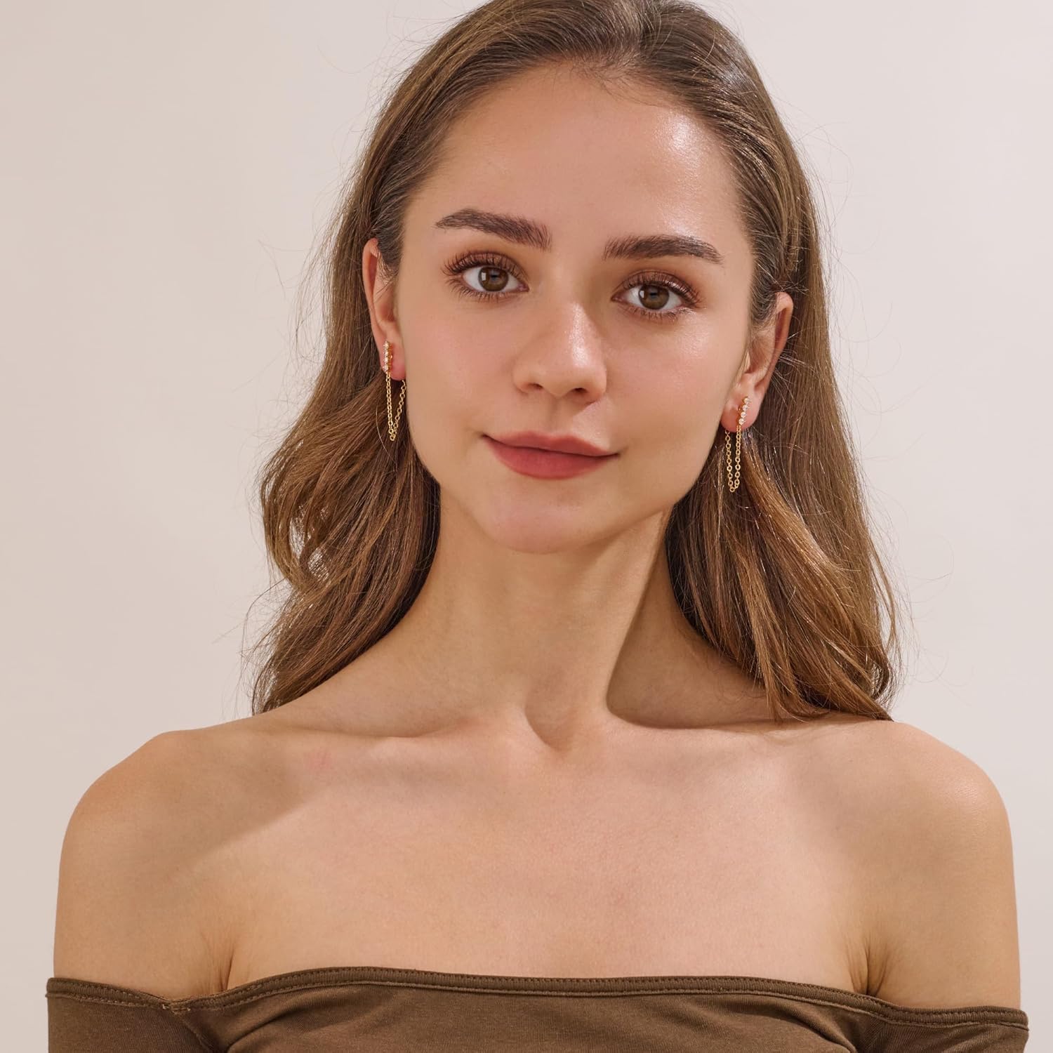 14K Gold Plated Dangle Chain Earrings Cubic Zirconia Long Tassel Chain Dainty Dangle Stud Earrings for Women Gold Jewelry Gift - Image 4