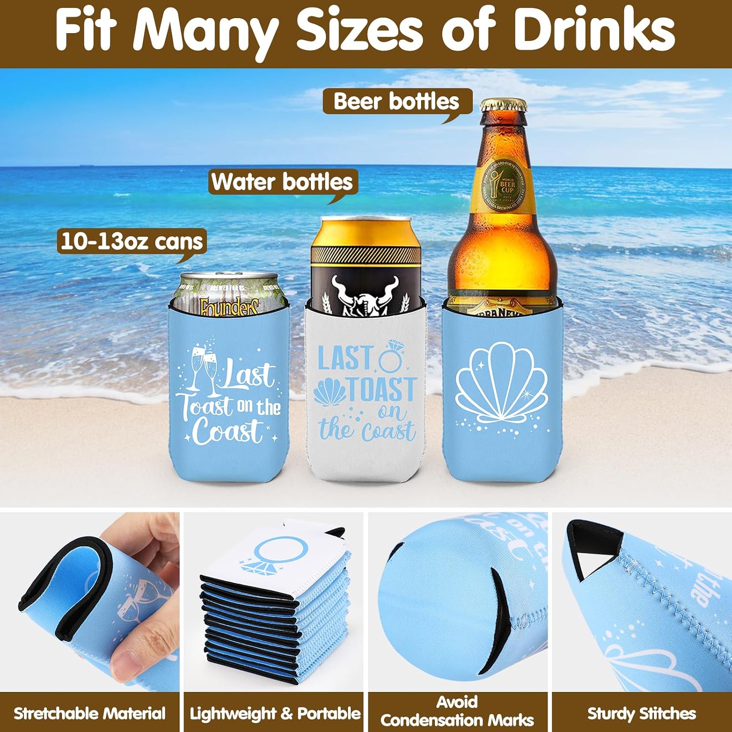 Ciyvolyeen Last Toast On The Coast Bachelorette Party Can Sleeves, 12 Pcs Bachelorette Party Decoration Accessories, Beach Party Favors Bulk for Bride Bridesmaid Gifts, Decor for Bach Party Wedding image 3