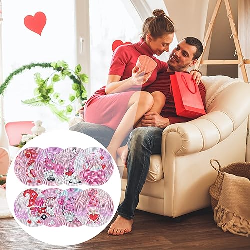 Miniatura 7 de XEFINAL 8 posavasos de pintura de diamantes para el día de San Valentín posavasos de pintura de diamantes con soporte de hierro kit de pintura de