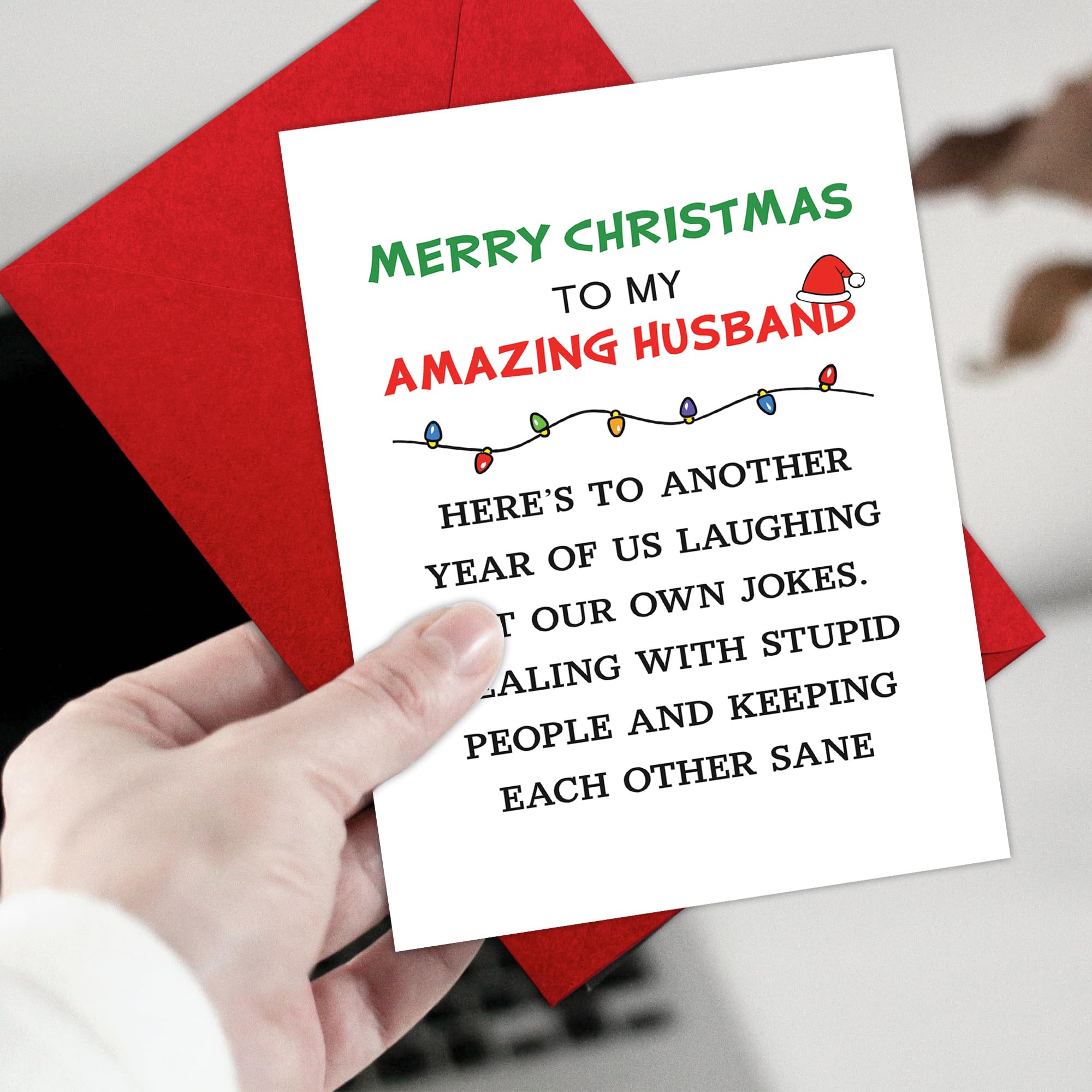 Lustige Weihnachtskarte für den Ehemann, "Merry Christmas to My Amazing Husband", romantische und humorvolle Weihnachtskarte für ihn, niedlicher Urlaubsgruß für Paare oder Ehepartner, Einzelbett, 13 x