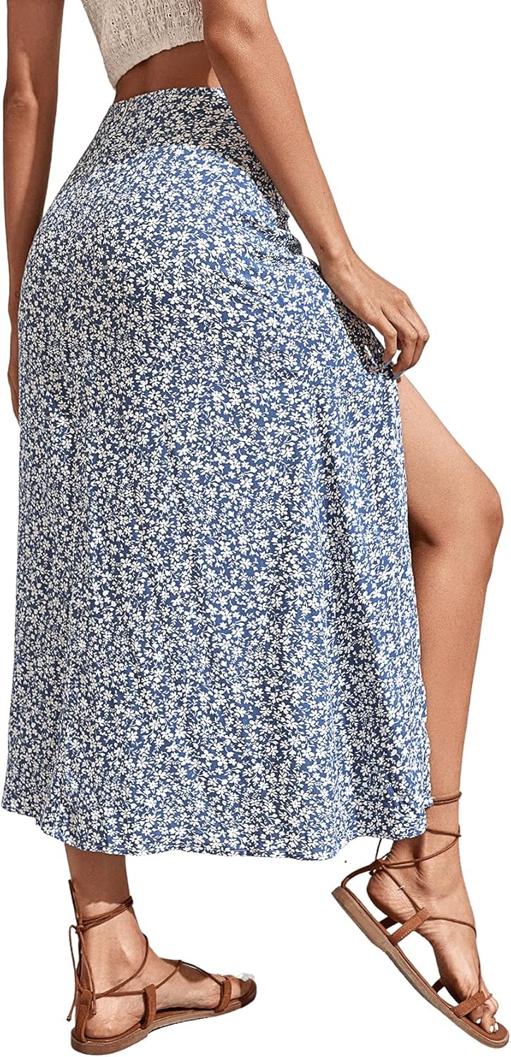 SweatyRocks Women's Ditsy Floral Print High Waist A Line Midi Skirts - Image 2