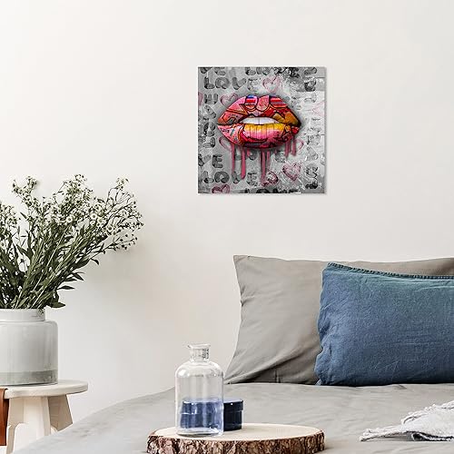 Miniatura 4 de Wynwood Studio Lienzo decorativo moderno y glamuroso con diseño de labios urbanos, arte de pared para sala de estar, dormitorio y baño, 12 x 12