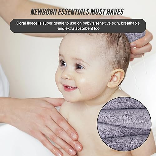 Miniatura 6 de Paquete de 24 paños de baño ultra suaves para bebé 10 x 10 pulgadas forro polar coral extra absorbente para bebés bebés y niños pequeños piel