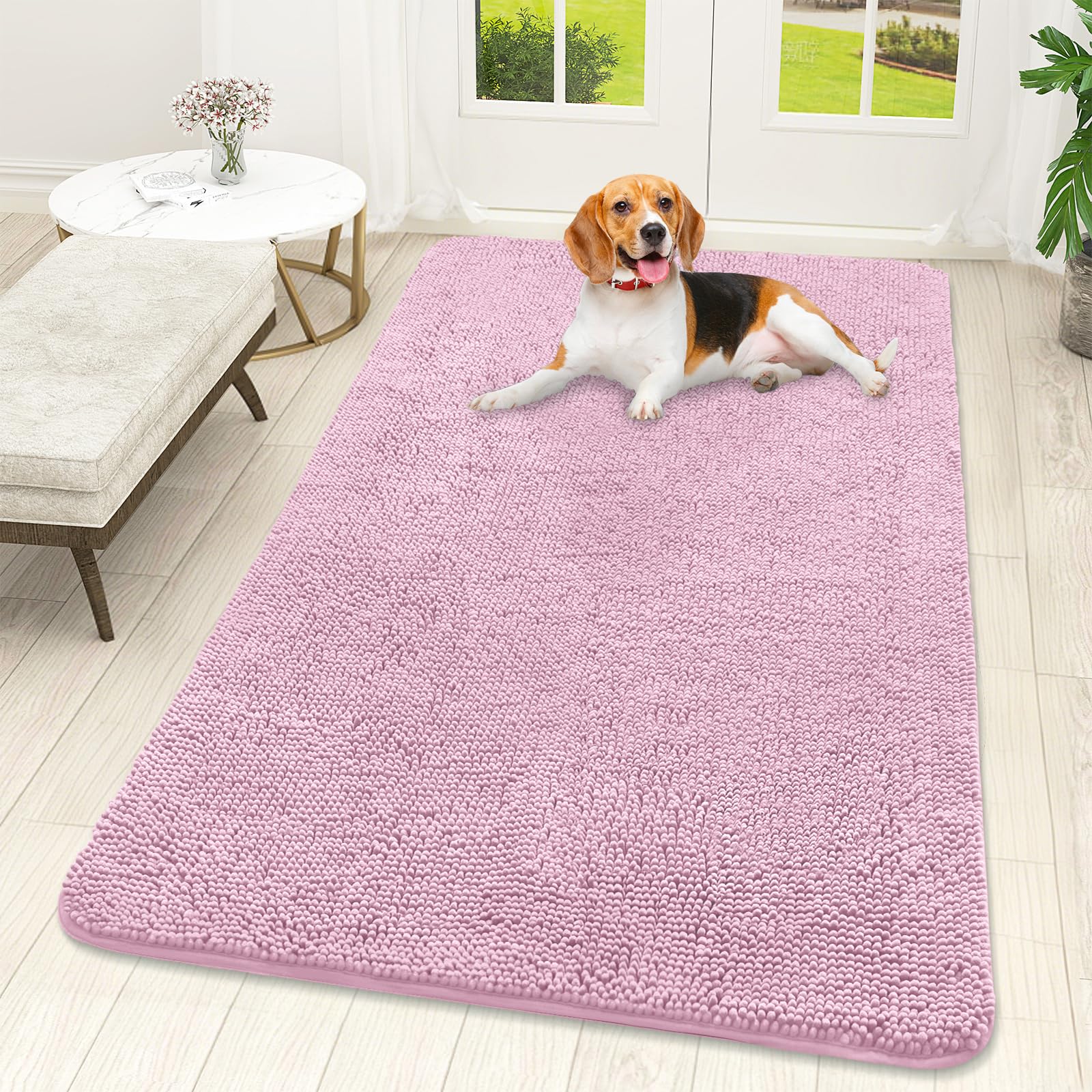 OLANLY Dog Door Mat for Muddy Paws 59x32, Super Absorbent Chenille Mud Mat