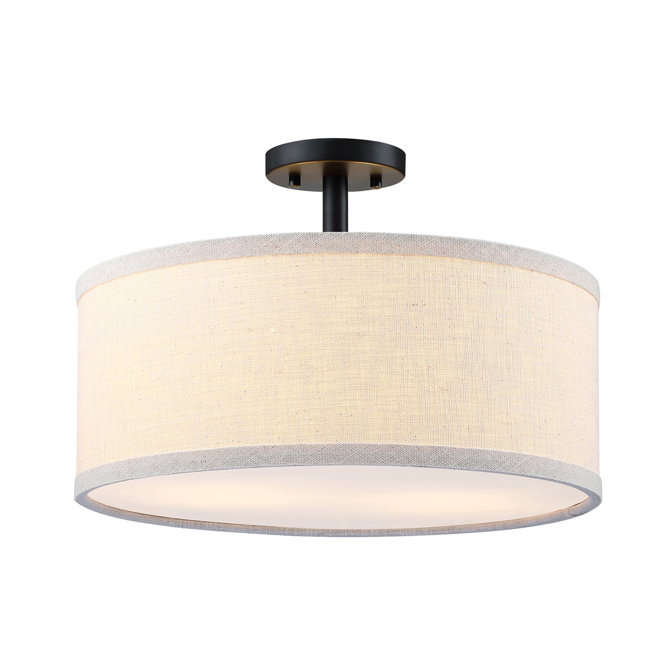 Semi Flush Mount Ceiling Light 15" Off White Linen Fabric Fixture Drum Shade Lighting Kitchen Island Chandeliers Bedroom Lighting Fixtures for Dining Room, Bar, Corridor, Living Room