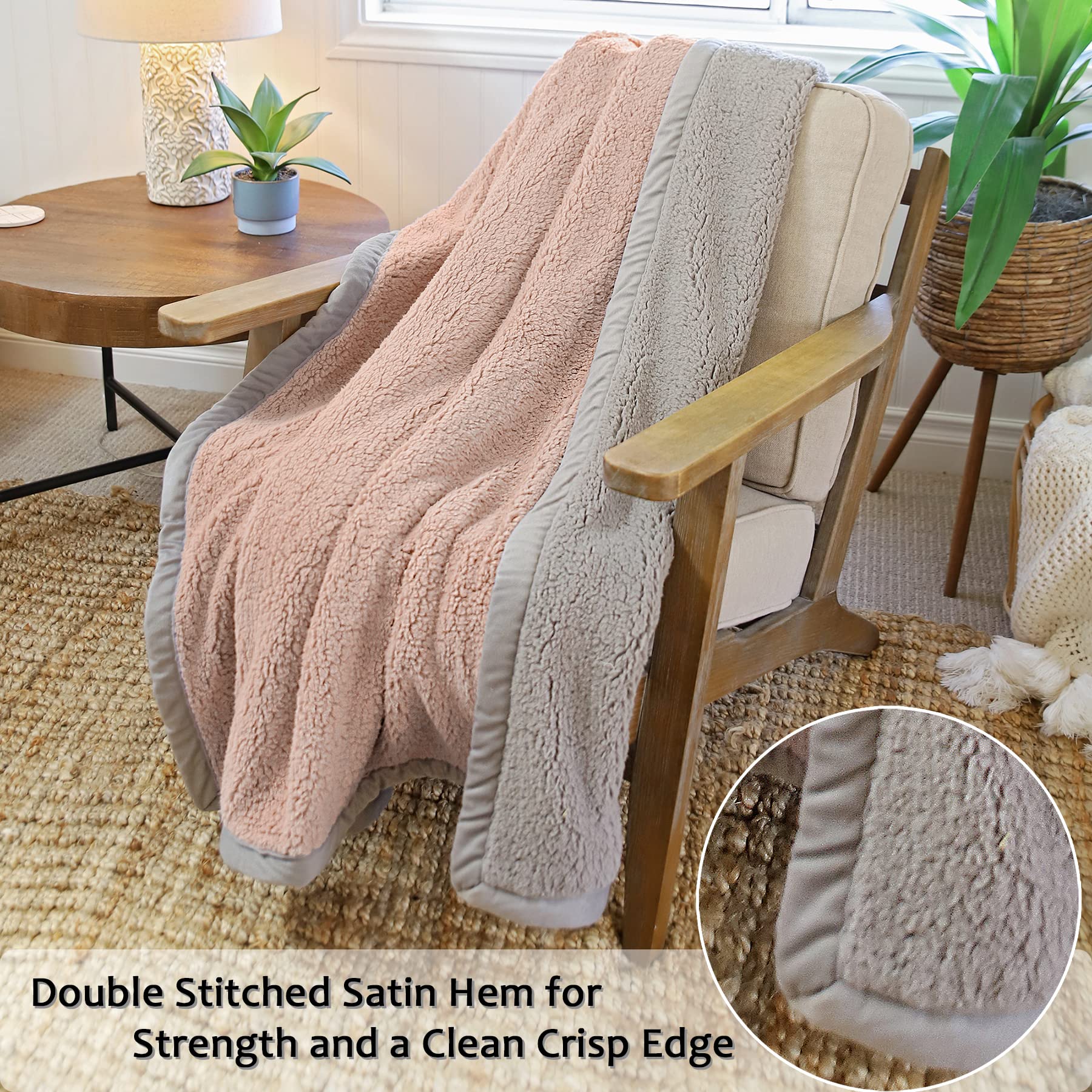 Manta reversible de sherpa súper suave y esponjosa para sofá, manta mullida y mullida, cómoda y cálida, regalo de cuidado cómodo, 50 x 60 pulgadas