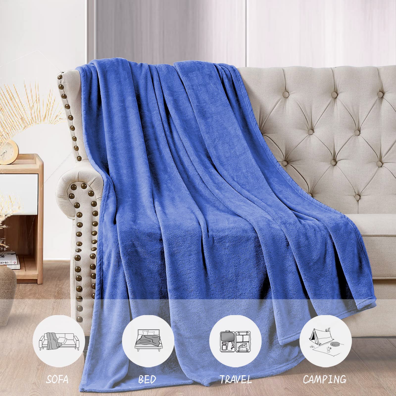 FARFALLAROSSA Coperta Plaid Pile, Coperta Letto Singolo/Matrimoniale 160 x 210 cm Flanella, Coperta Divano Grande Caldo Morbida - Blu 2