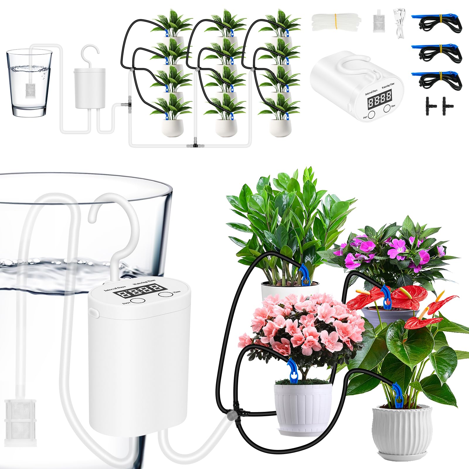 Flintronic Automatic Watering System, Drip Irrigation System Kit, Indoor Self Watering system with Timer and 2m Hose, Drip Irrigation Kit for Garden Potted Plants, Ideal for Up to 12 Pots (Style B)