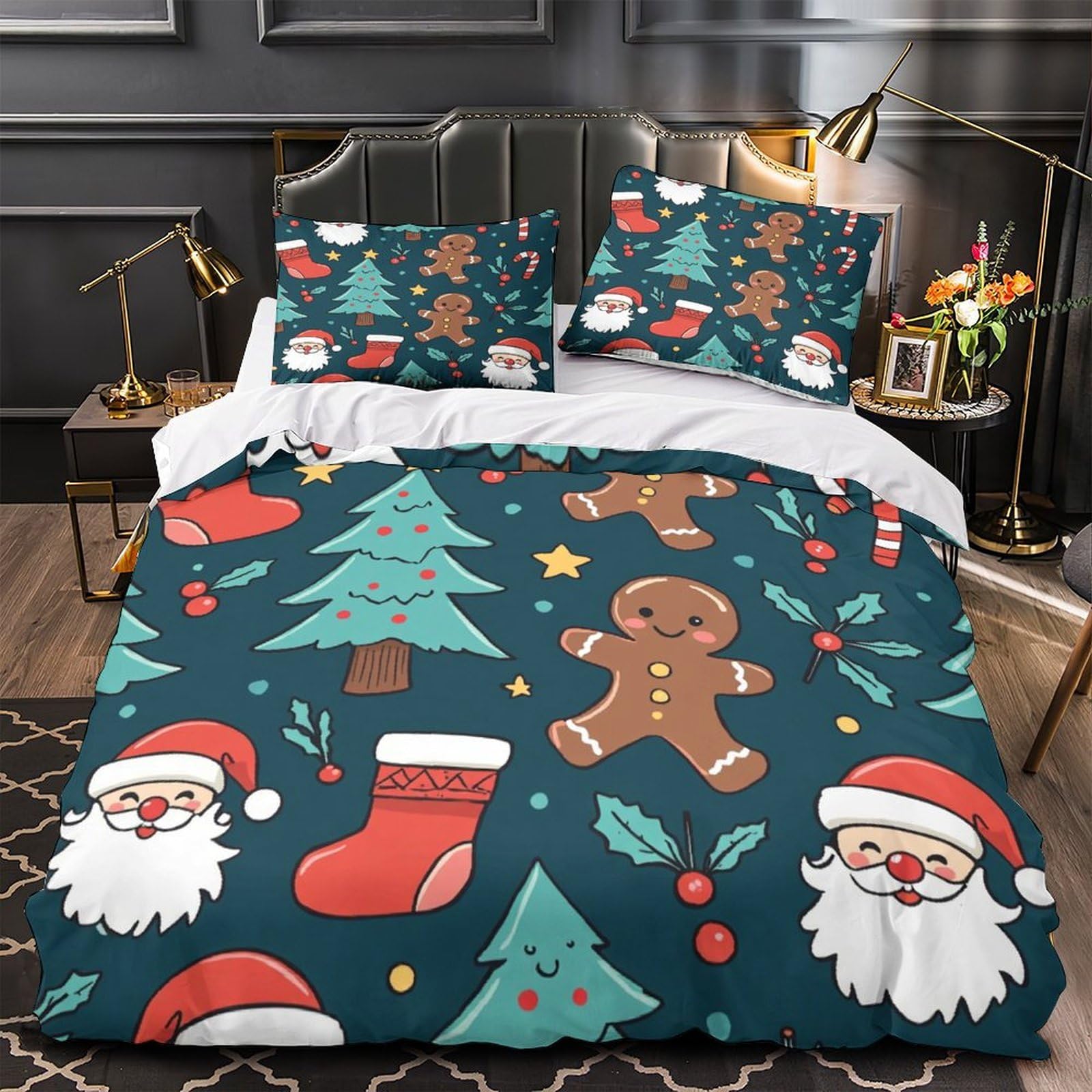 Housse de couette Noël 135x200 super douce avec fermeture éclair