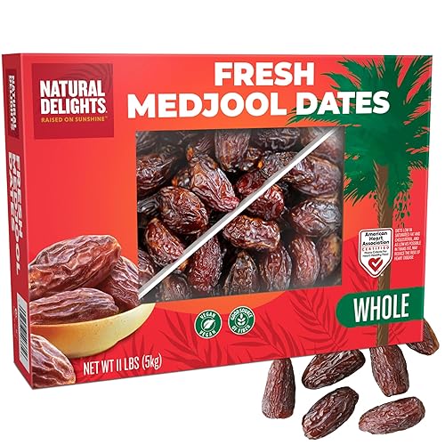Natural Delights Dátiles Medjool - Dátiles Medjool Enteros Grandes y Carnosos, Verificado Sin OGM, Buena Fuente de Fibra, Snack de Fruta