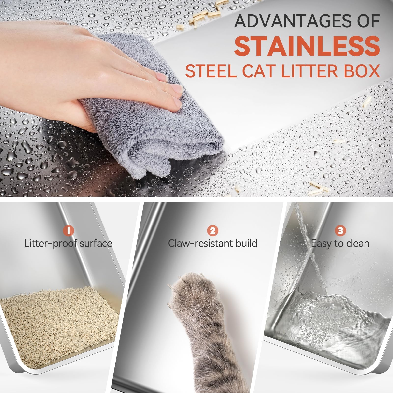 Covered Stainless Steel Cat Litter Box with Odor Control, Modular Design with Drawer, Easy to Clean with Scoop,XL Size Fits All Cats (Light Grey)