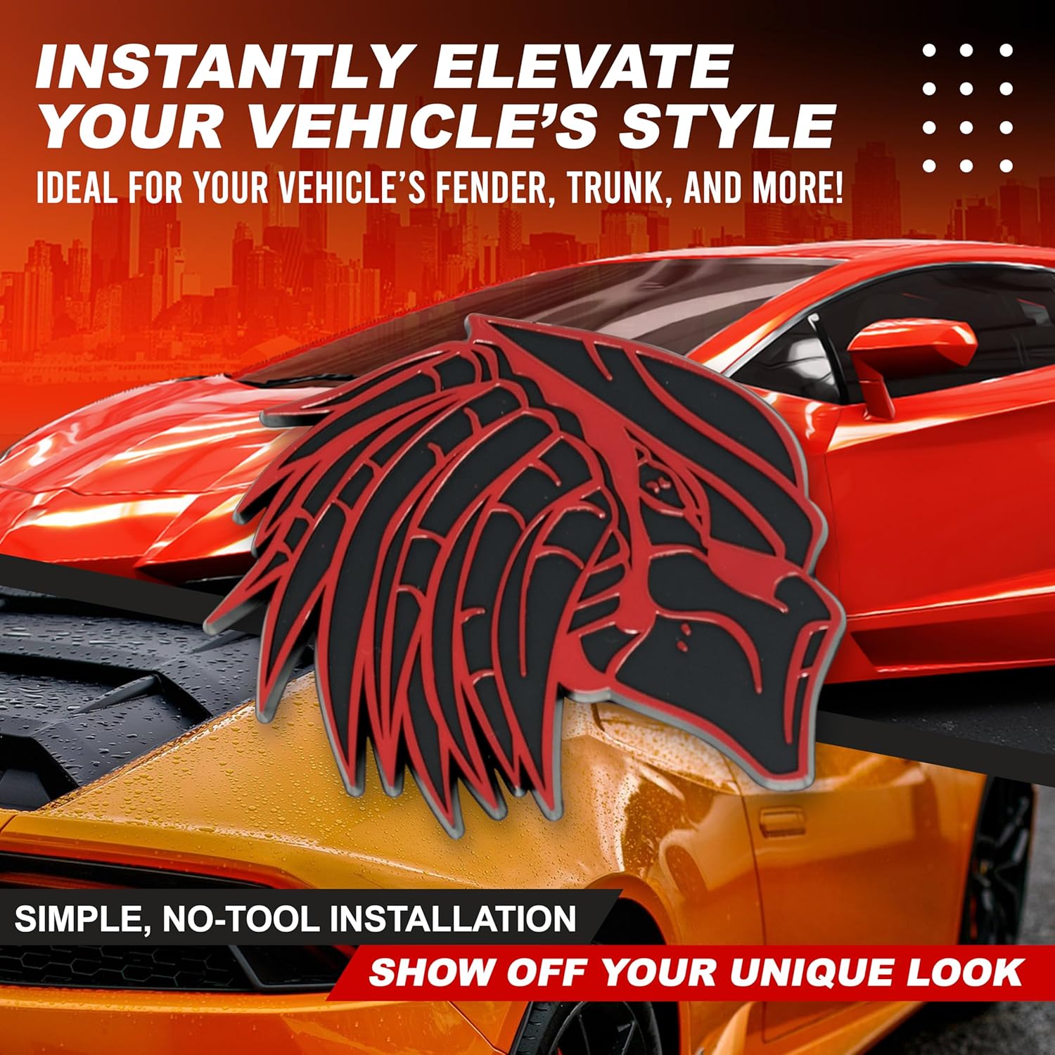 Predator Emblem, Custom 3D Exterior Automotive Accessories, Universal Fit for Car, Truck, SUV (Set of 2) (Red)