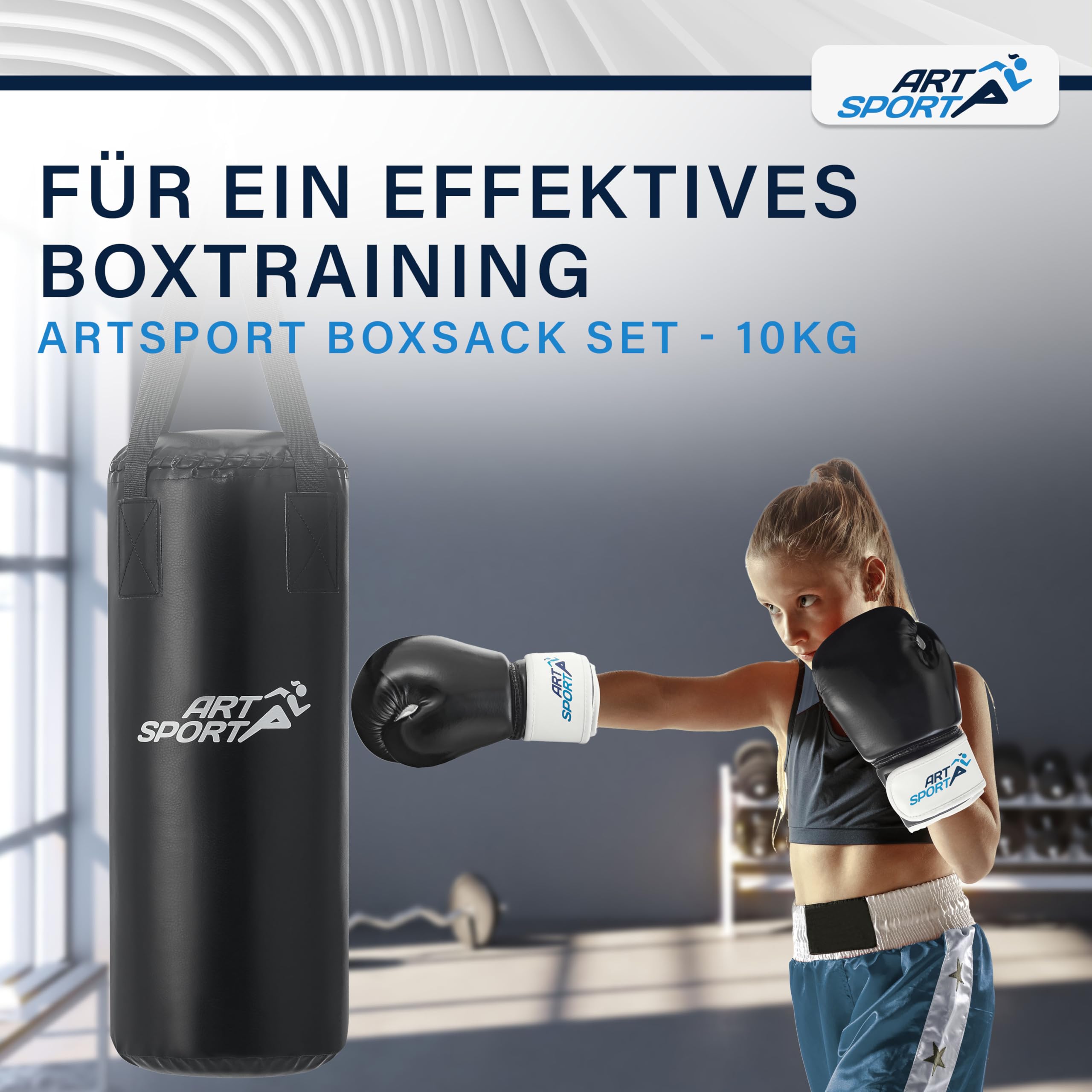 ArtSport® Boxsack Kinder - 8kg Boxsack Hängend inkl. Boxhandschuhe, Bandage & Deckenhalterung - Ideales Sport Set zum Boxen ab 6 Jahren