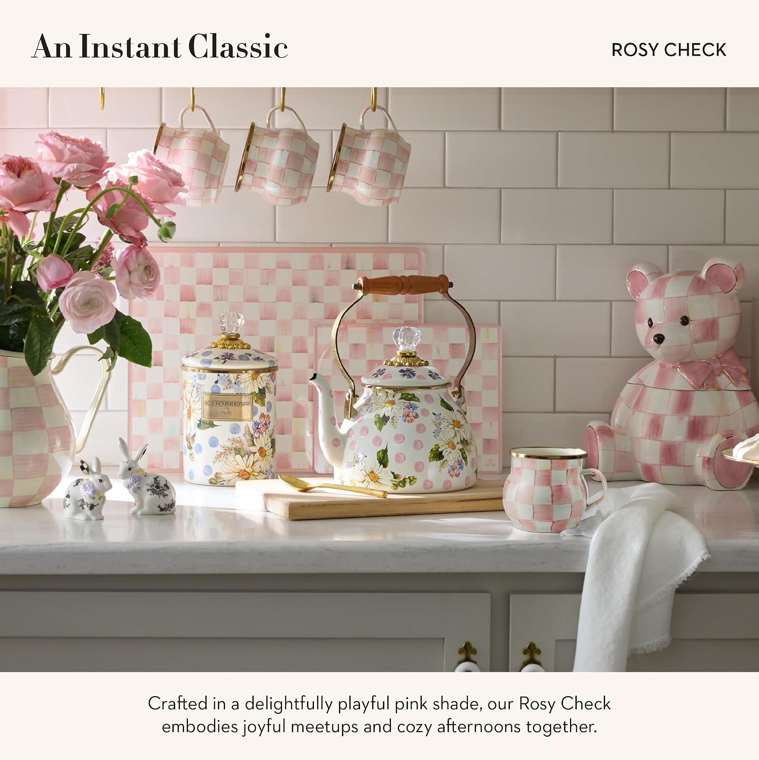 MACKENZIE-CHILDS Rosy Ceramic Bear Bank, Decorative Piggy Bank for Saving Money
