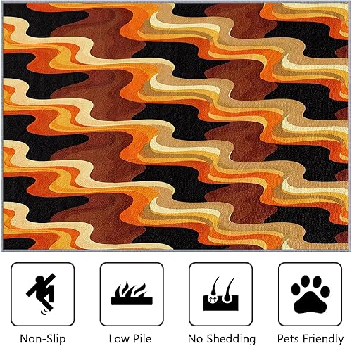 Miniatura 2 de Alfombra ondulada de 8 x 10 a 7 x 10 pies, alfombra ondulada retro de los años 70, alfombra geométrica abstracta, alfombra moderna de mediados de