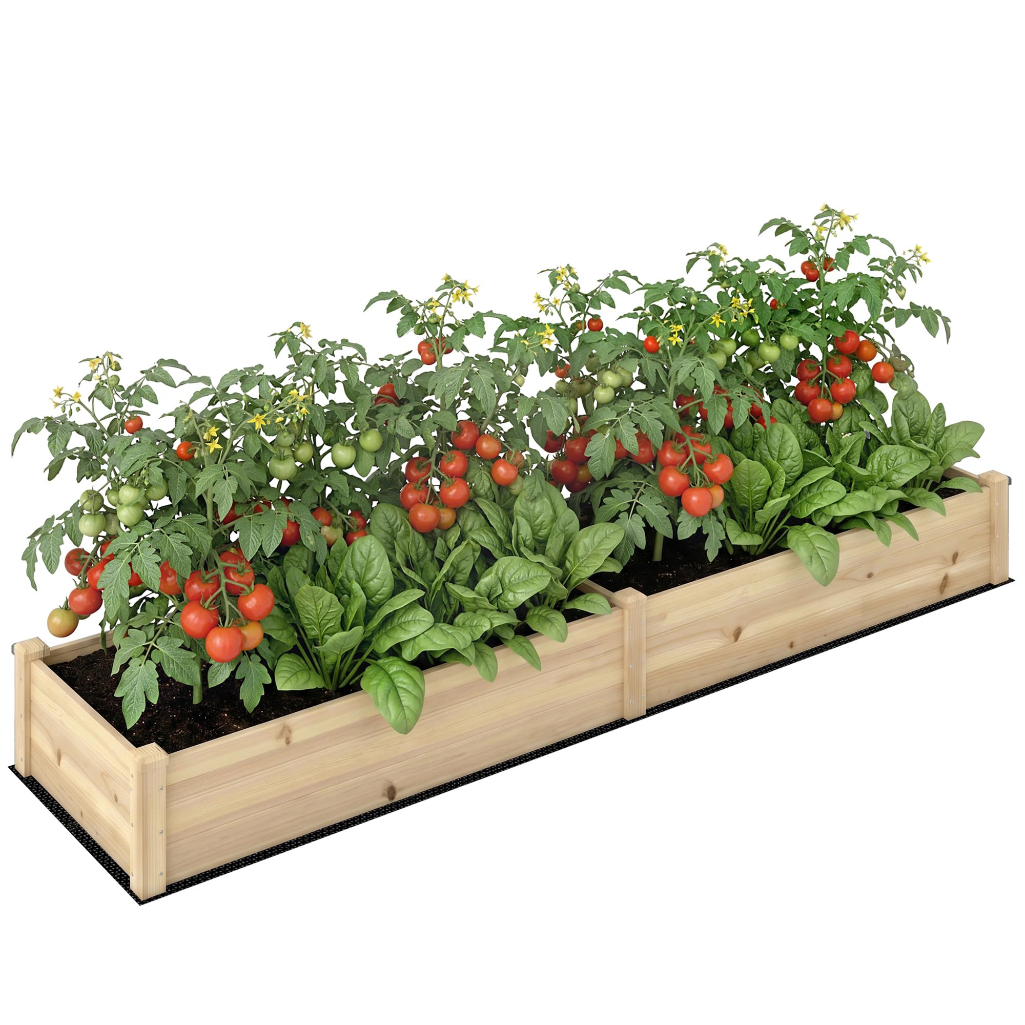 Outsunny Carré Potager de Jardin dim. 244 x 61,5 x 27 cm Feutre de Drainage, séparation Inclus Bois de Sapin