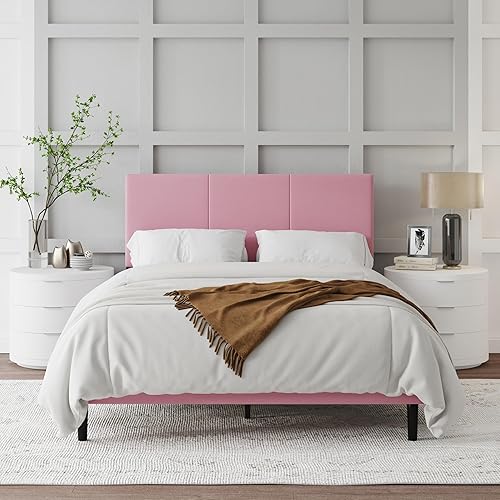 Miniatura 11 de Base de cama de tamaño matrimonial con cabecera tapizada, listones de madera resistentes, no requiere somier, silencioso, fácil montaje, color negro