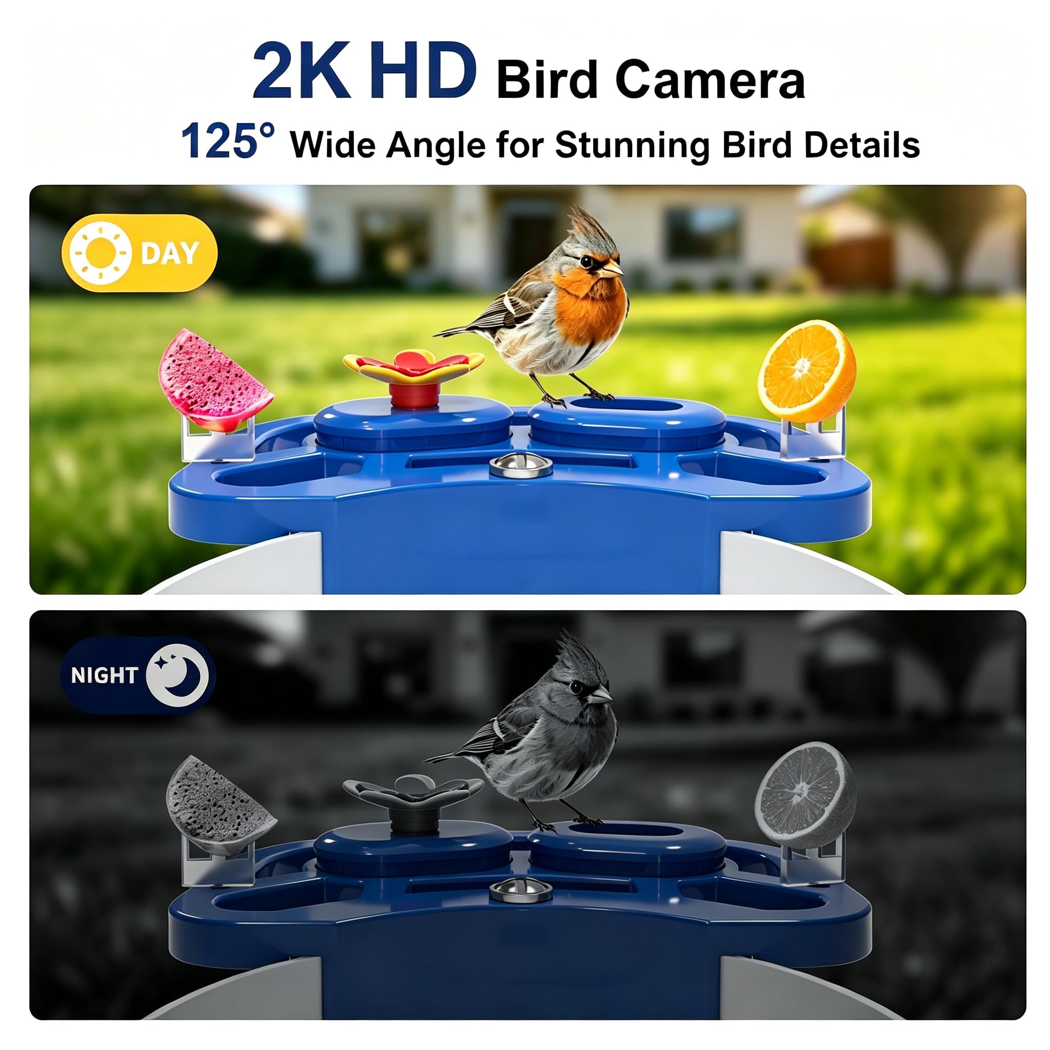 NEEZUKAR Comedero para pájaros con cámara alimentada por energía solar, cámara inteligente para pájaros con reconocimiento de IA, cámara de video HD 2K para observación de aves, diseño resistente a la