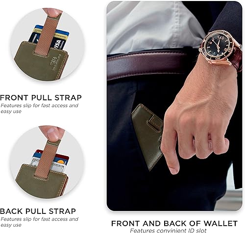 Miniatura 5 de SERMAN BRANDS Cartera delgada con clip para dinero con bloqueo RFID, bolsillo frontal plegable de cuero, billetera minimalista para hombre con clip