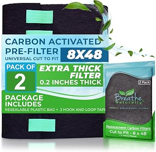 Breathe Naturally Universal Cut To Fit Carbon Activated Air Filter - Replacement Charcoal Filters - Pre Filter Carbon Sheet for Air Purifier, Vent Filters & More - Made in USA (Pack of 2, 8x48)