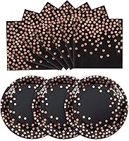 Vista 15 de Platos de papel negro y dorado, paquete de 50 unidades, 25 platos de papel de 7 pulgadas y 25 servilletas de 6.5 pulgadas, platos negros