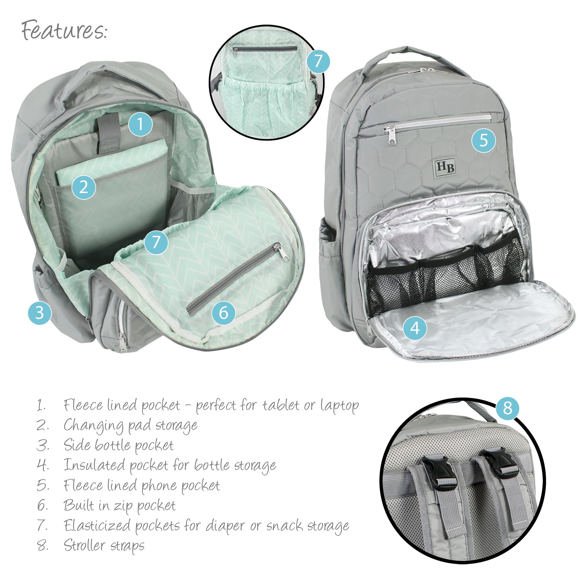 Hudson Baby Zaino per pannolini e fasciatoio, unisex, grigio, taglia unica