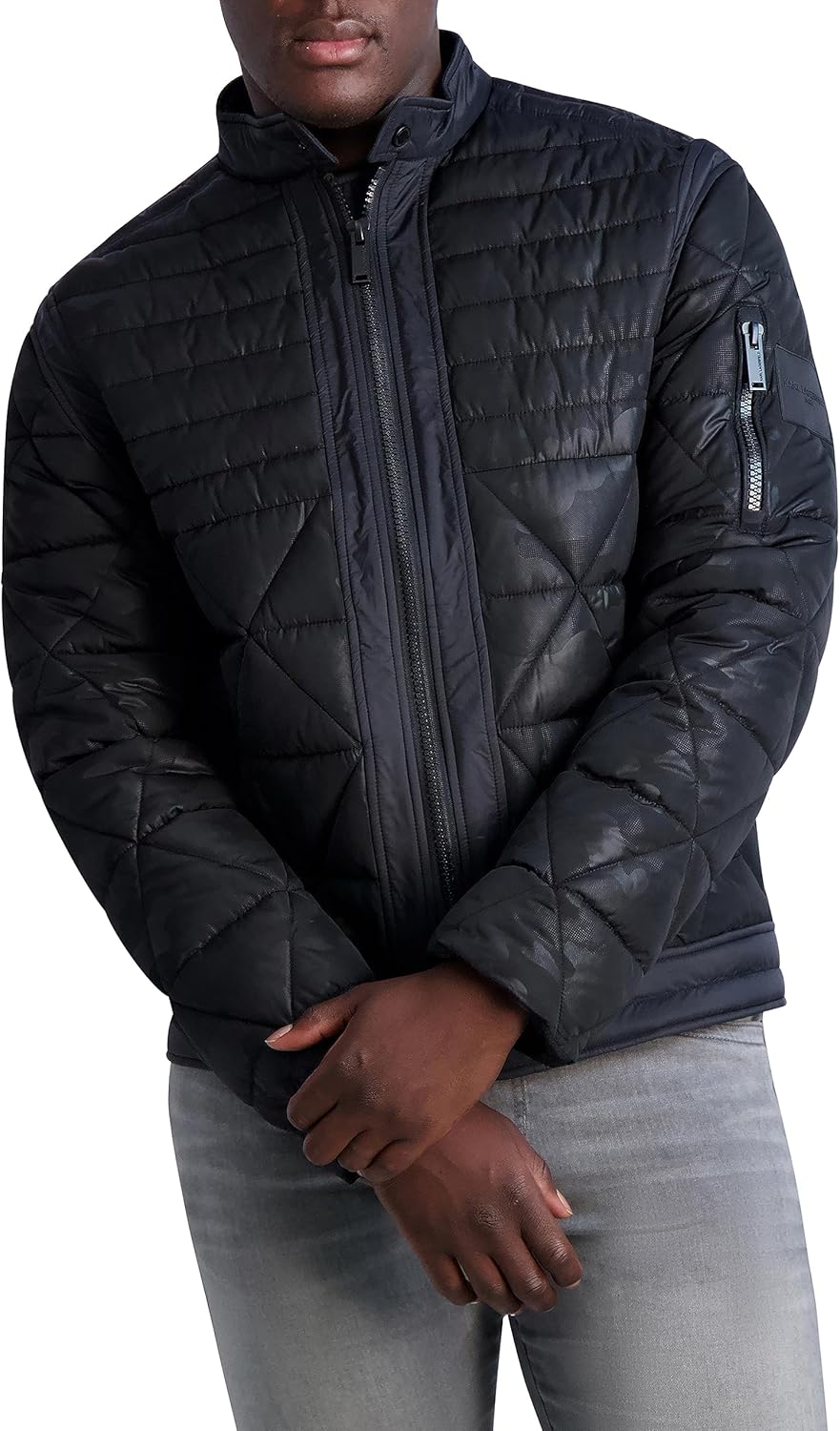 KARL LAGERFELD Men's Camouflage Quilted Full Zip Puffer Jacket - Image 2
