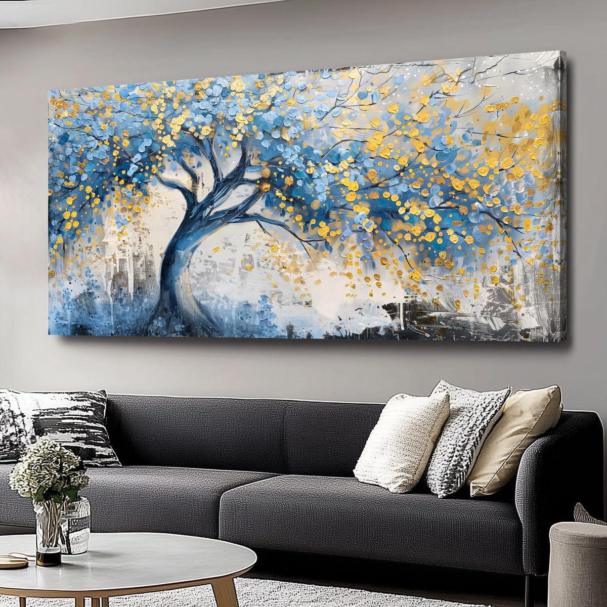 Wall Art Tree of blue Life Abstract Canvas Painting Textured