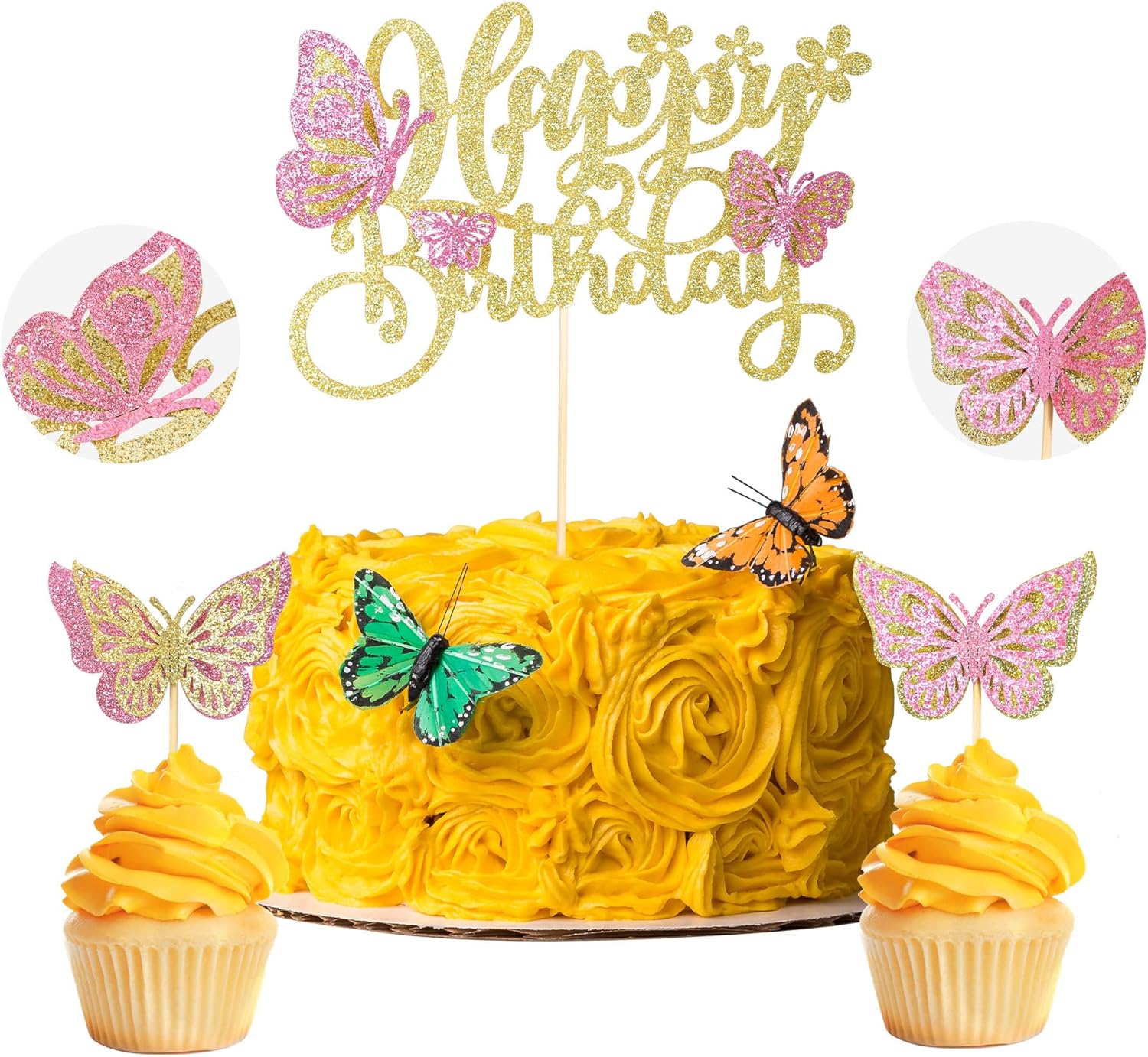 Gyufise 13Pcs Butterfly Cake Toppers Glitter Happy Birthday