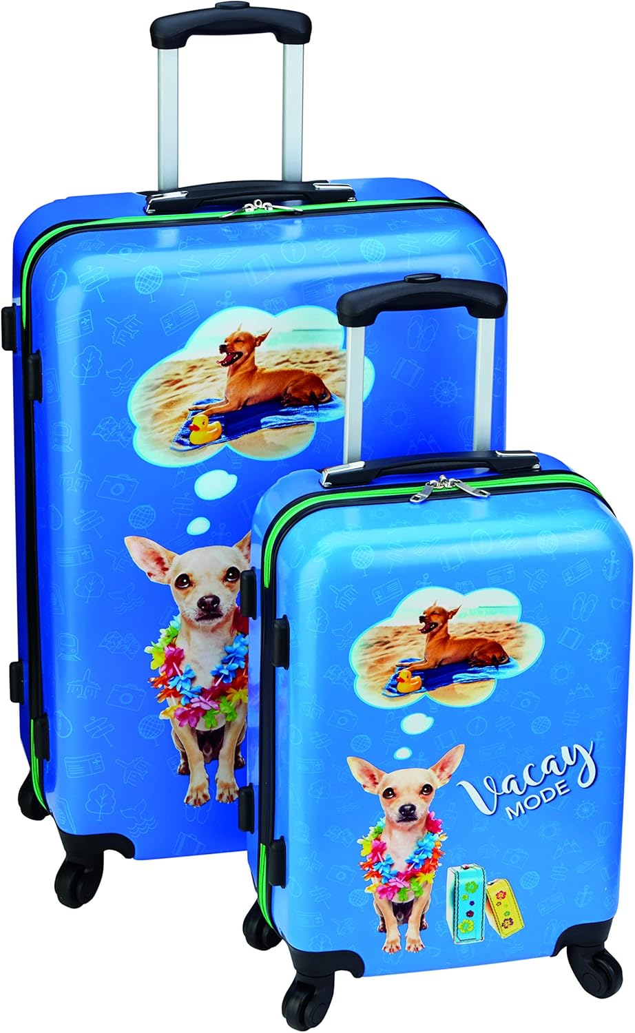 2 Piece Luggage Set Dog 'Vacay Mode' Lightweight