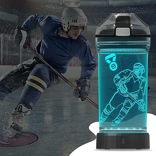 Miniatura 3 de YuanDian Regalos de hockey para niños, botella de agua iluminada – 14 onzas Tritan libre de BPA ecológico – Cool LED Sport Cups regalo para