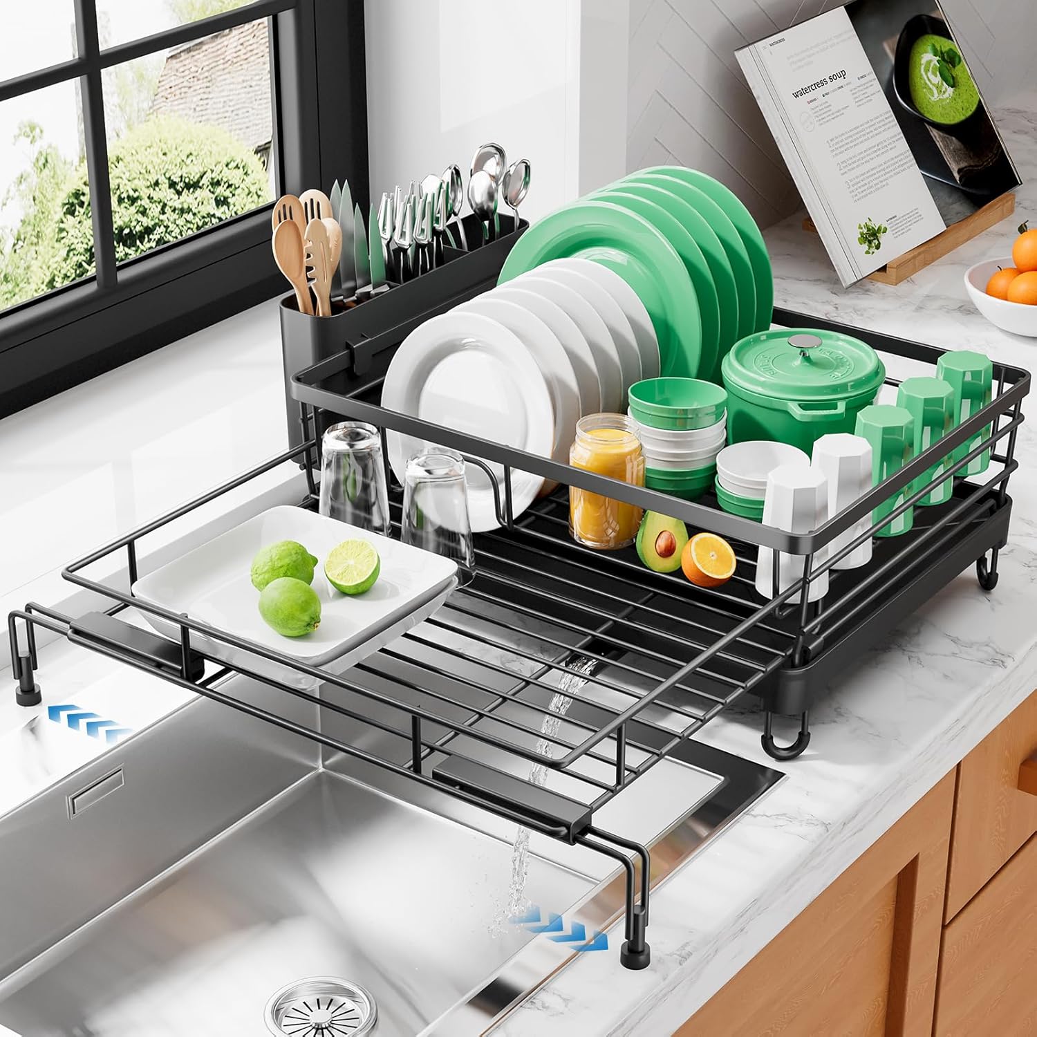 Kitsure Extendable Dish Drying Rack – Rust-Resistant Dish Racks for Kitchen Counter with Adjustable Support Legs, Cutlery Holder & Removable Draining Tray (Black, 15.6”-25.2”L × 16.9”W × 8.1”H) Kitsure Extendable Dish Drying Rack – Rust-Resistant Dish Racks for Kitchen Counter with Adjustable Support Legs, Cutlery Holder & Removable Draining Tray (Black, 15.6”-25.2”L × 16.9”W × 8.1”H)