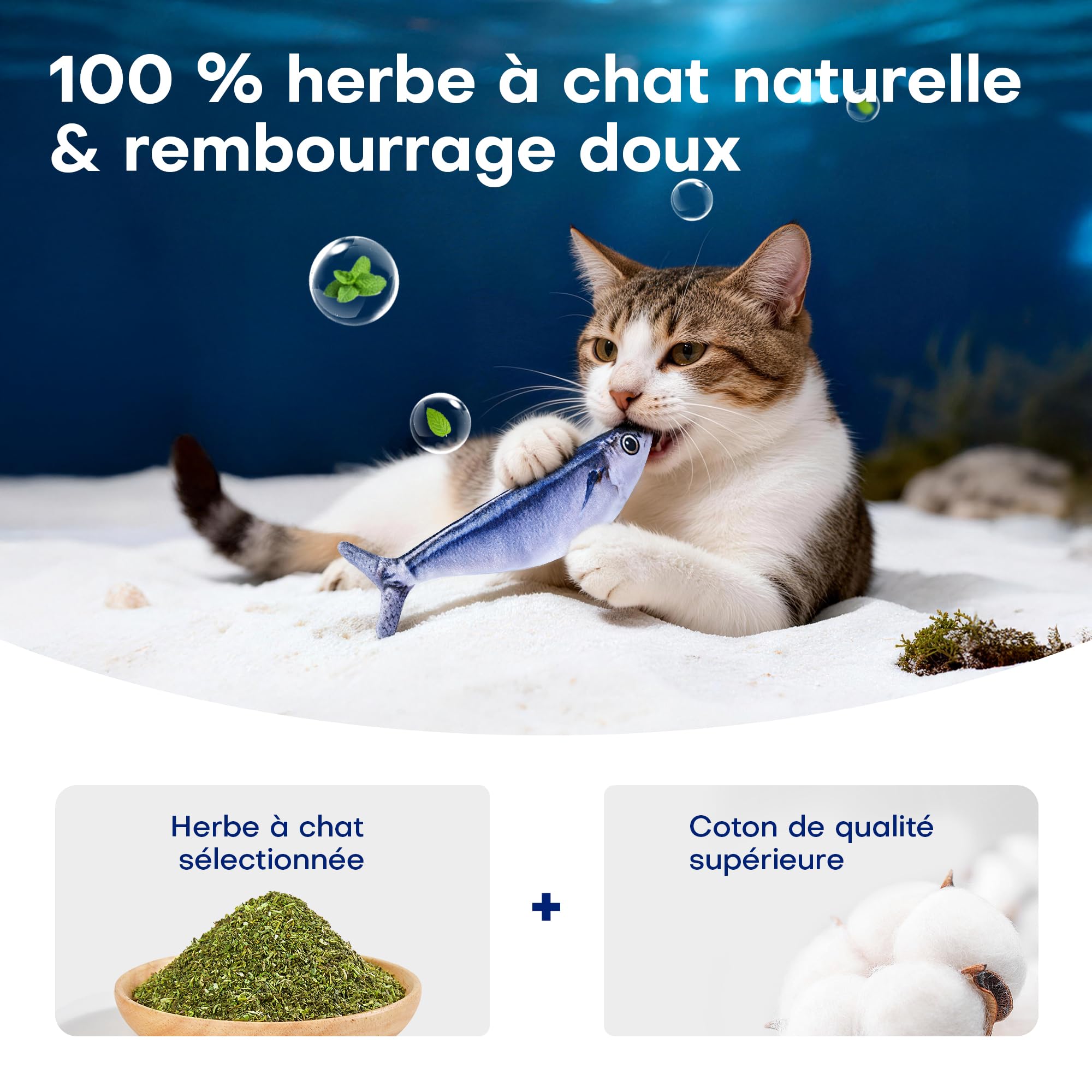 Potaroma Jouet pour Chat, Poisson Interactif Rechargeable 3 Pièces avec Herbe à Chat et 3 Modes Flappy, 18 cm, Peluche Résistante, Activation Automatique