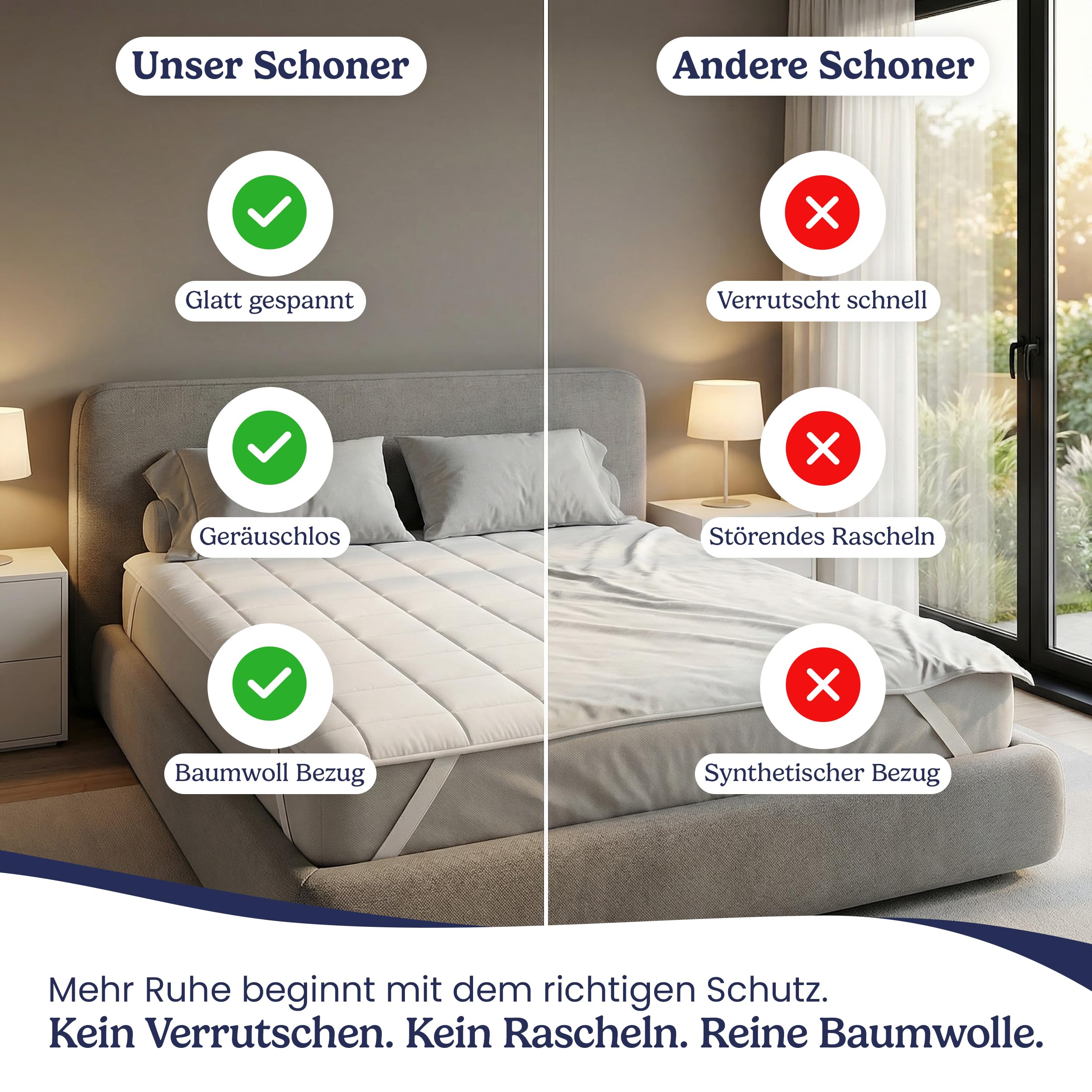 Weicher Matratzenschoner 140x200cm mit Baumwolle - Matratzenauflage für Matratzen bis 30cm - Bei 60°C waschbar & Öko-Tex für mehr Hygiene im Bett - Schutz für Boxspringbett & Topper