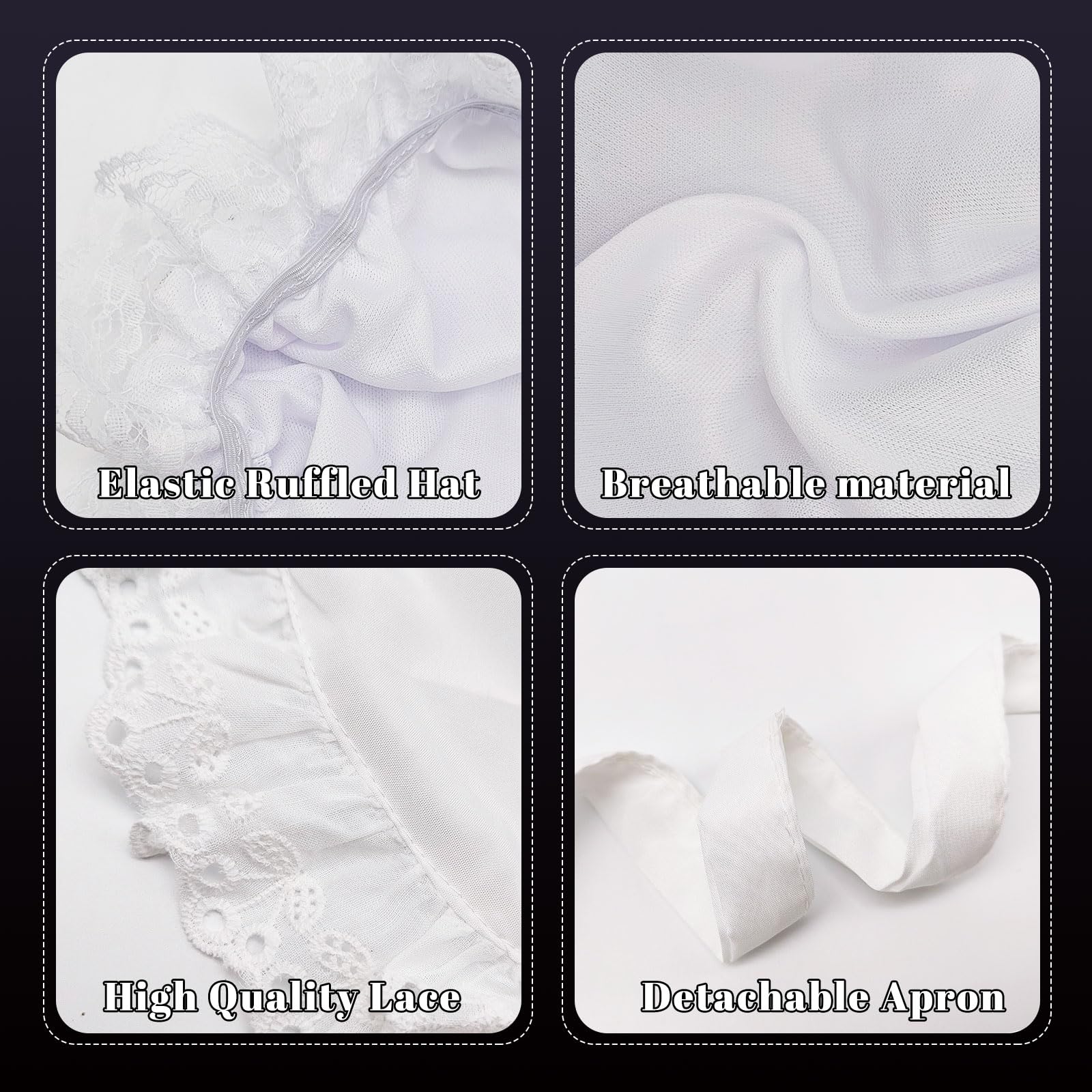 UILYNIU 2 Pieces Maid Costume Accessories for Kids White Maid Cap and Retro Half Waist Maid Apron - Image 3