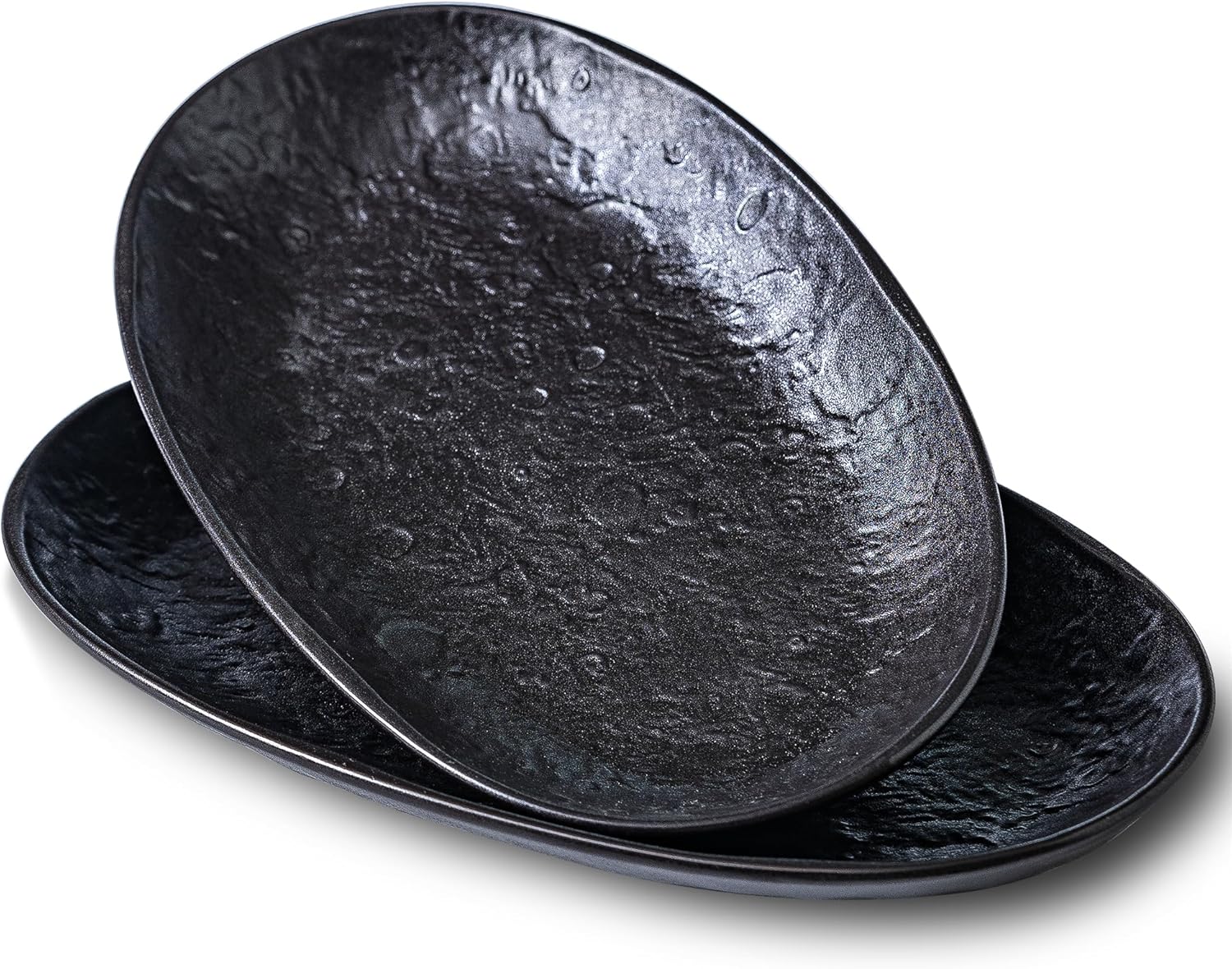 Serving Platter Oval Plates Premium Ceramic 12-Inch Set Serving Dishes for Entertaining– Textured Matte Finish | Modern Dinnerware for Elevated Dining (2-Pack Black)