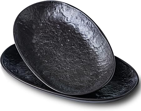 Serving Platter Oval Plates Premium Ceramic 12-Inch Set Serving Dishes for Entertaining Textured Matte Finish | Modern Dinnerware for Elevated Dining 2-Pack Black