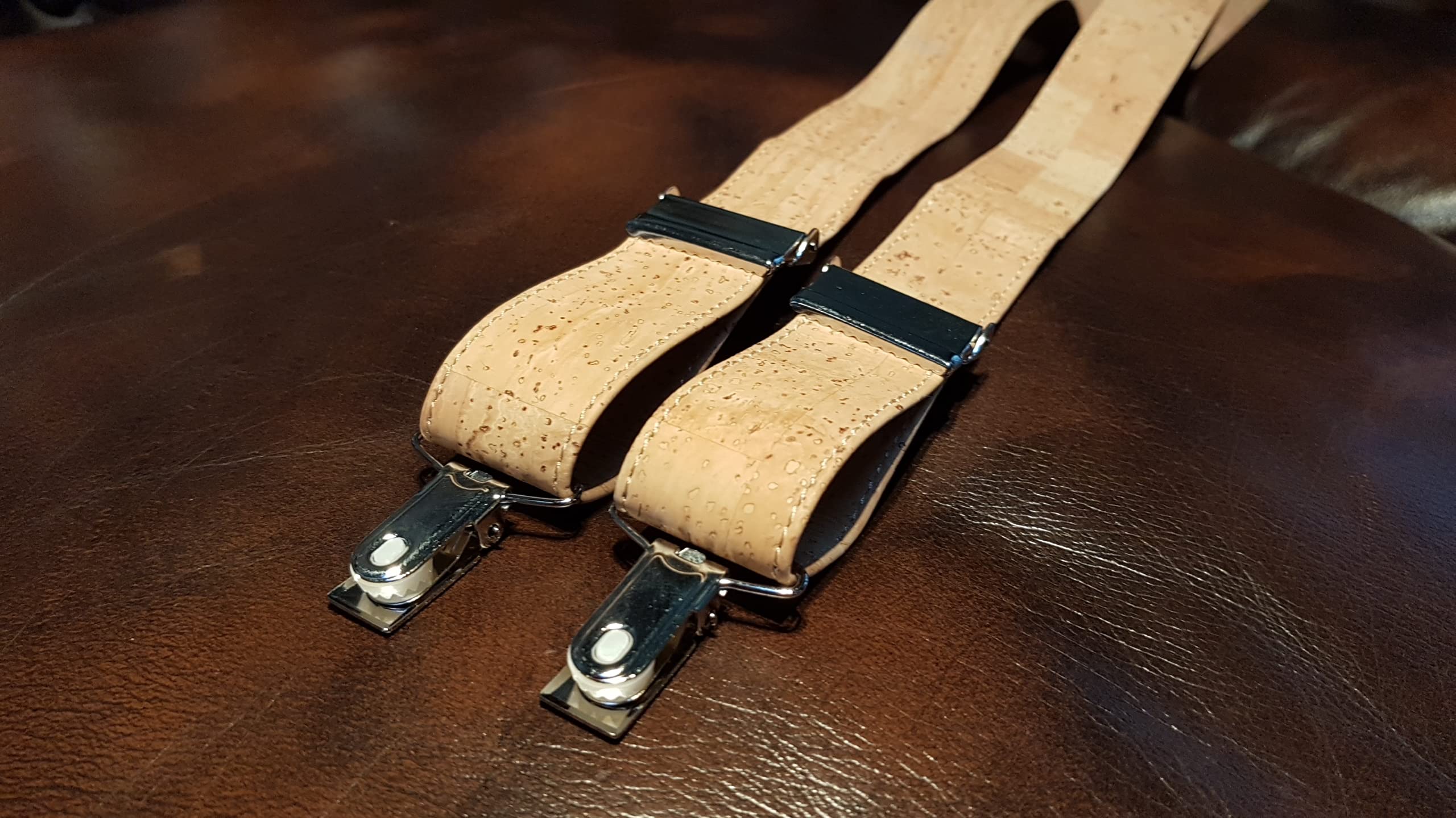 Bretelles de pantalon en liège | Bretelles en liège | Boucles argentées | Tissu en liège beige | Mode durable | Liège du Portugal, beige, taille unique