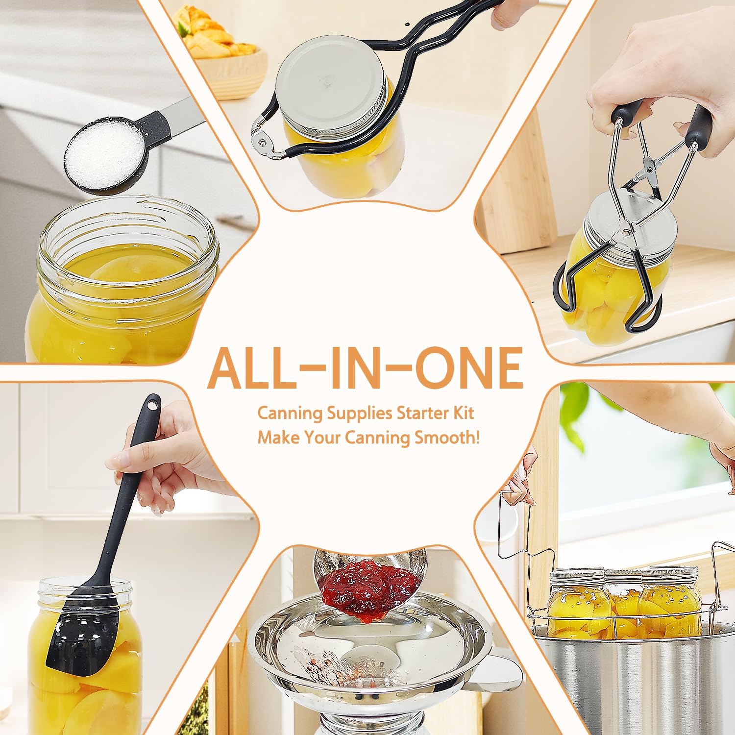 Canning Supplies Starter Kit: Food-Grade Stainless Steel Canning Set Tools - 13-Piece Essential for Beginners for Canning Kit Home Black