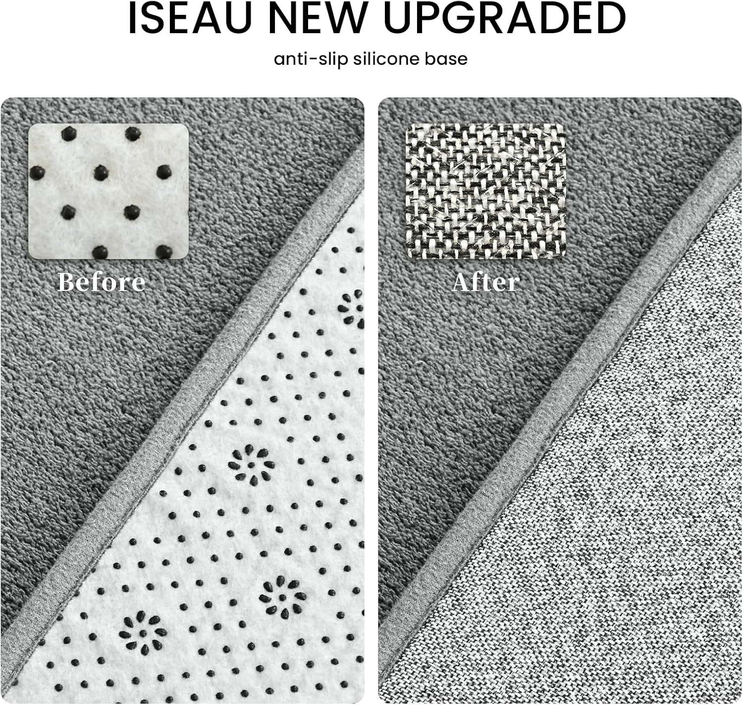 ISEAU 2x6 Runner Rug for Hallway, Soft Memory Foam Carpet with Upgraded Non-Slip Silicone-Grip Bottom, Machine Washable Shaggy Indoor Rug for Kitchen Entrance Nursery Office Bedside Dining Room, Grey