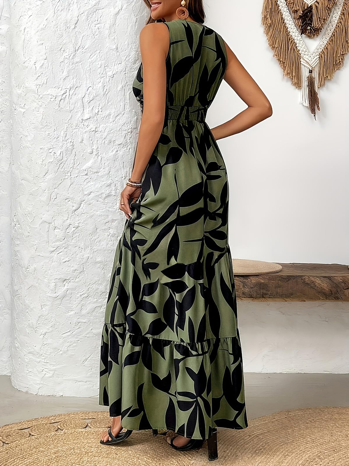 YUTILA Maxi Vestidos Mujer Largo Sin Mangas Vestido De Verano Con Estampado Floral