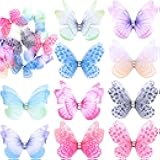 BEIQIYA 20pcs Organza Fabric Butterfly for Crafts, 3D Double-Layer Sheer Mesh Butterfly Applique, 1.57in Mini Wall Ornament Accessories for Home Wedding Party Decoration- 10 Colors