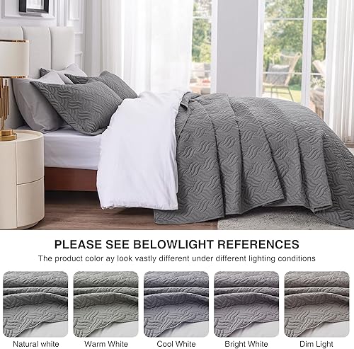 Miniatura 4 de Love's cabin Juego de colcha para cama Queen color gris, colcha de verano, colcha de microfibra ligera, colcha de patrón de ondas para todas las