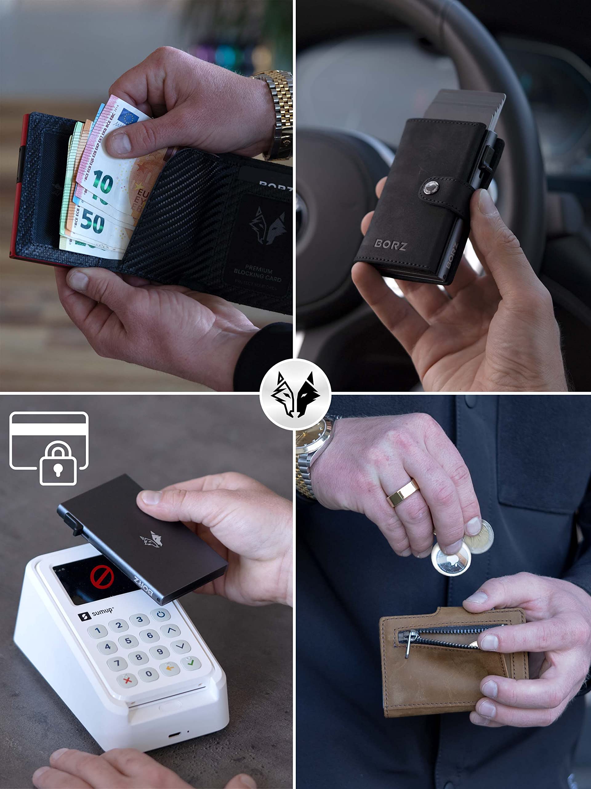 Portafoglio Slim Limitato con e senza scomparto per monete, Chip NFC e carta di visita digitale, Custodia per carte RFID per uomini e donne.