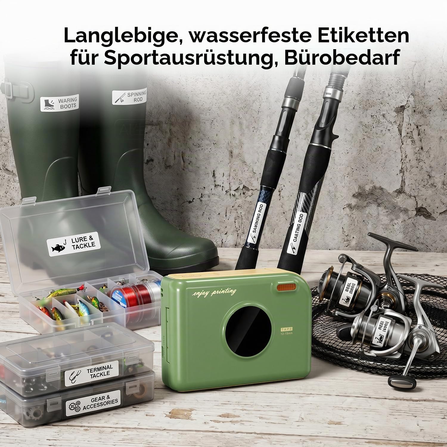 Phomemo A30 Etikettendrucker, Tragbares Beschriftungsgerät Bluetooth, Etikettiergerät Selbstklebend Kompatibel with 4 Etikettenband, Thermotransfer-Satin drucker für Zuhause, Vintage Grün