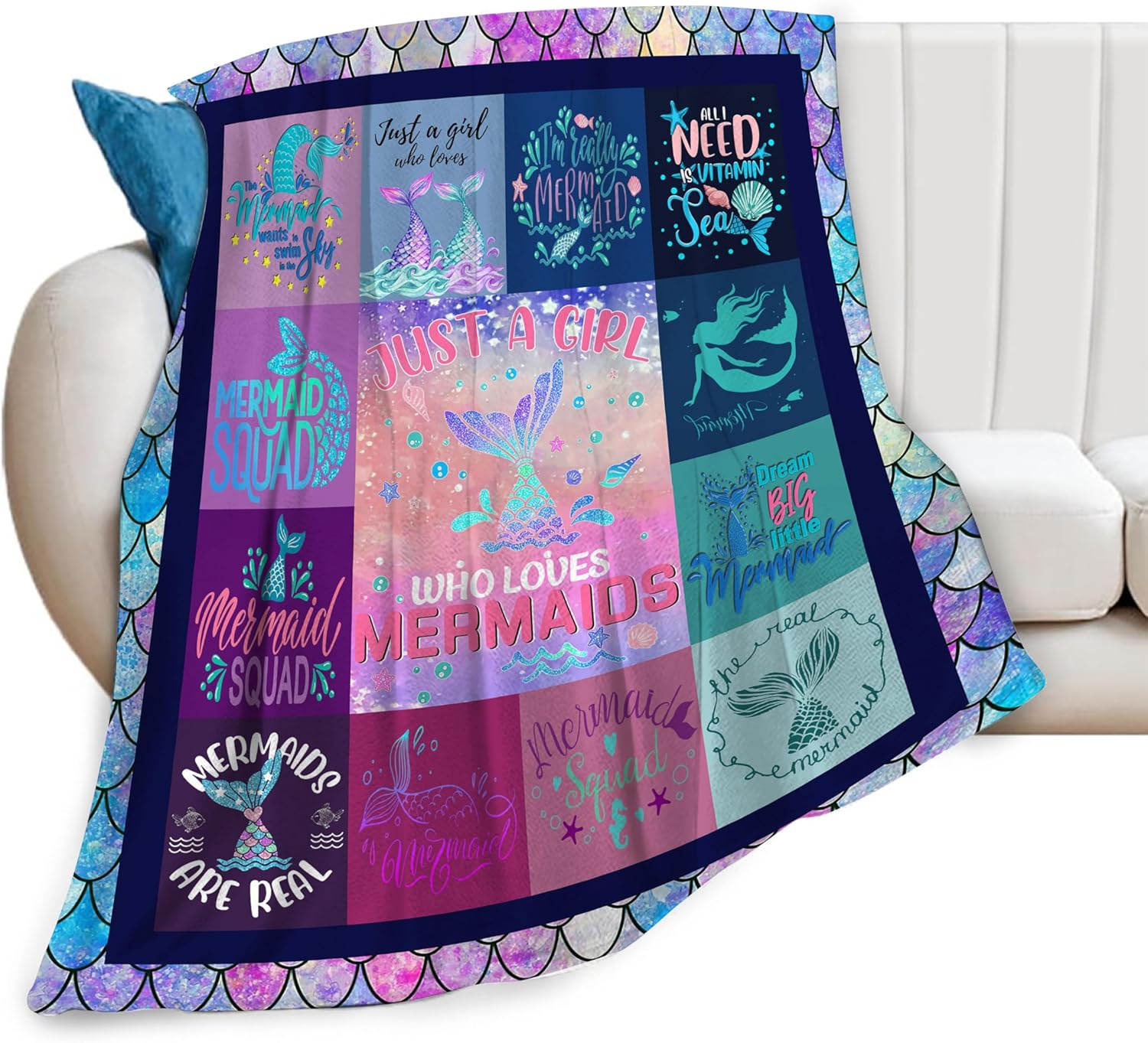 Mermaid Blanket for Woman Teenager Just A Girl Who Loves Mermaids Throw Blanket Soft