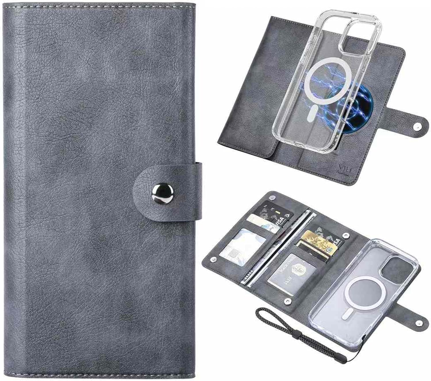 [Clear Case Version] ViLi-GVA iPhone 16 Pro Compatible 2 in 1 Multiple Card Storage Anti-Skimming Removable Magnet Detachable Strap 2-Way Notebook Type Case Antique Dark Brown CIH16Pro-VL-GVA-DB