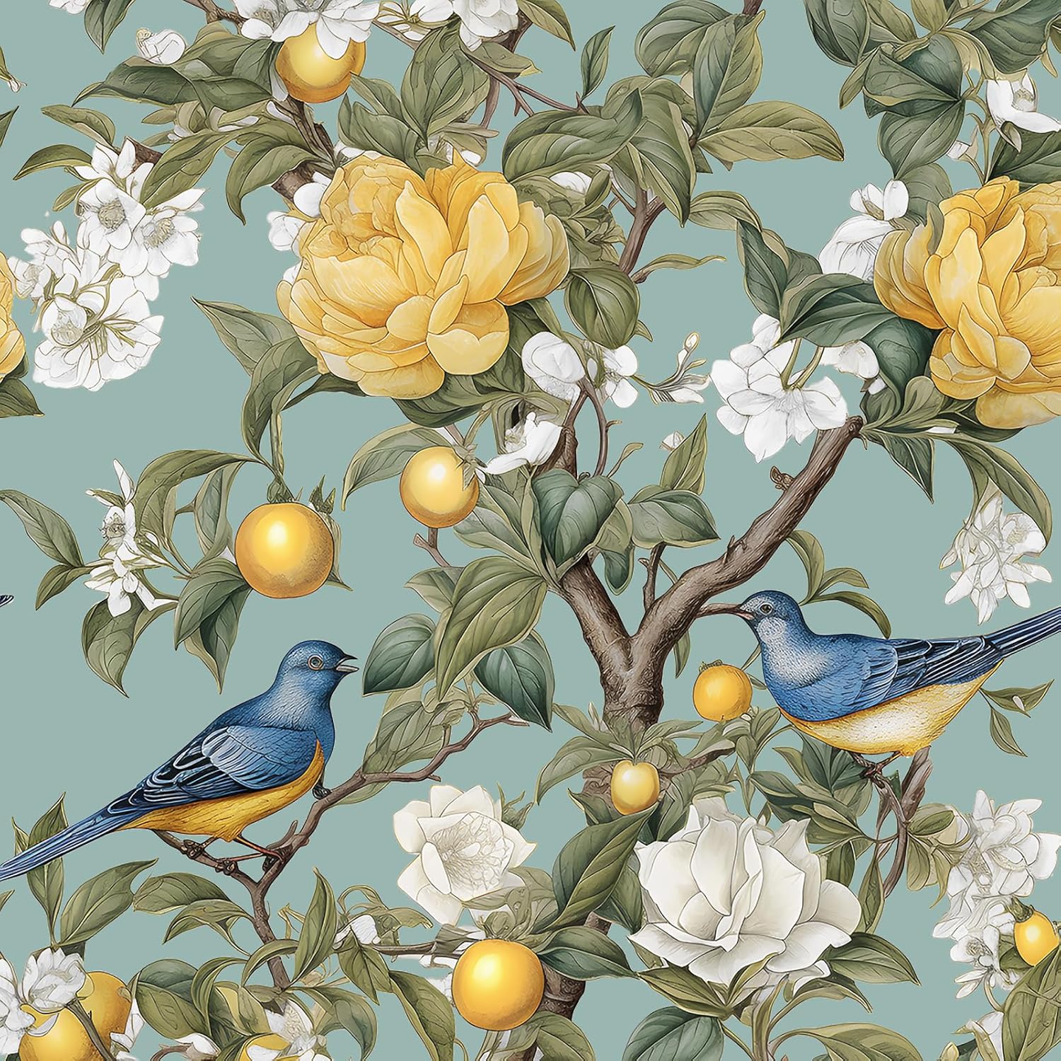 Danodoi Blue Bird Wallpaper Peel and Stick Wallpaper Lemon Tree
