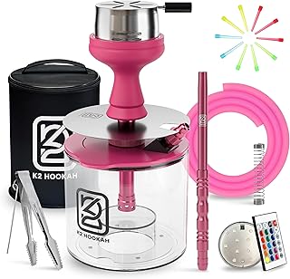 Portable Acrylic Hookah Set With Everything Charocal Holder HMD Tongs Accessories Shisha Bowl (NOVA-PINK)